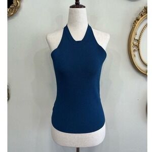 K.NGSLEY Bright Blue Raceher Ribbed Halter Tank Top Size Medium